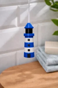 Blue and White Lighthouse with Windows Novelty Light Pull, Novelty Blind Pull Cord Handle