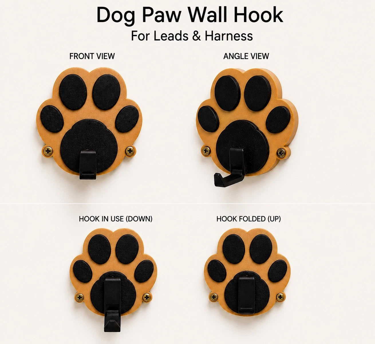 Foldable Lead & Harness Holder | Dog Paw Wall Hook