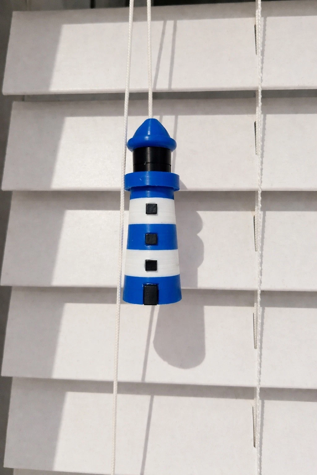 Blue & White Lighthouse Light Pull Cord End (with windows) – Nautical 3D Printed | UK Made
