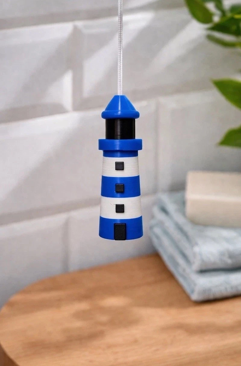 Blue & White Lighthouse Blind Pull Cord End (with windows) – Nautical 3D Printed | UK Made