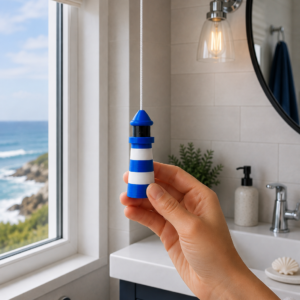 Novelty light Pull Cord for Bathroom, plain lighthouse, blue and white