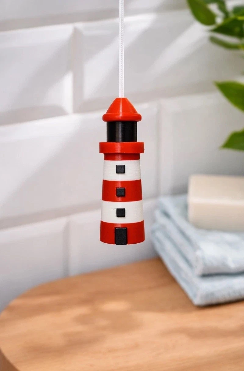 Red & White Lighthouse Light Pull (with windows) – Nautical 3D Printed | UK Made