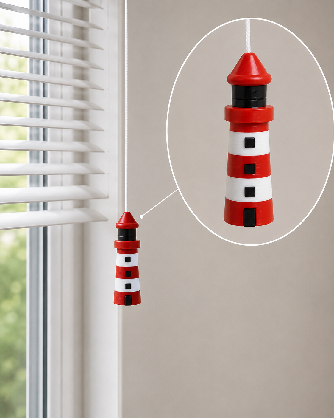 Unusual Blind Pull Red & White Lighthouse