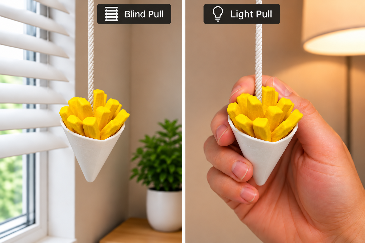 Chip Cone Light Pull & Blind Pull Cord Handle – Seaside Fish & Chips Design